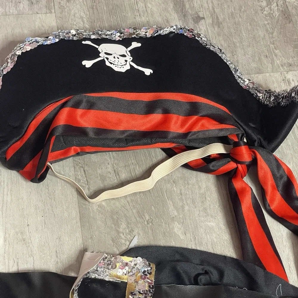 4 Pieces Pirate Hat Skull‎ Print Pirate Captain Costume Cap With Access